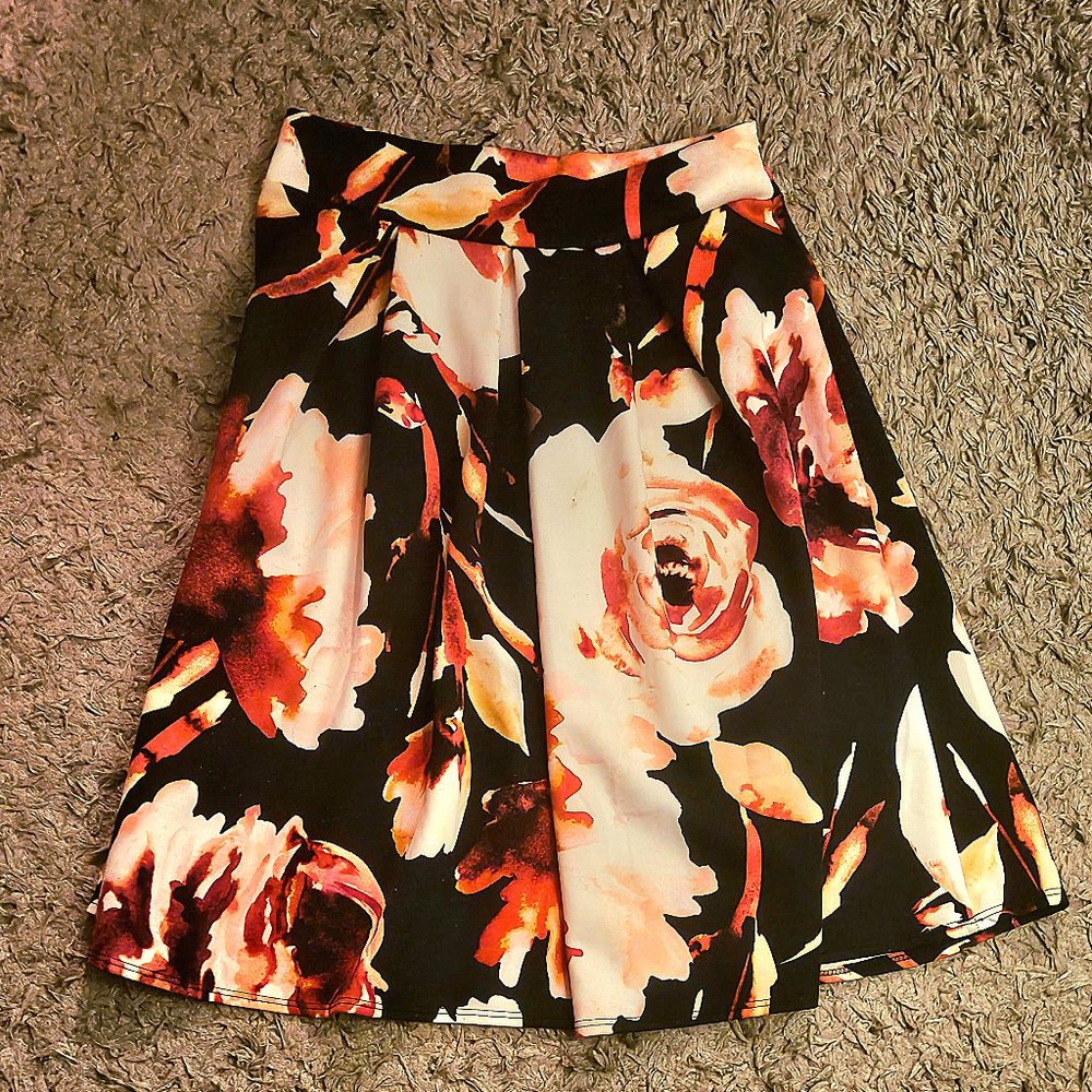 Pink and Black Floral Skirt